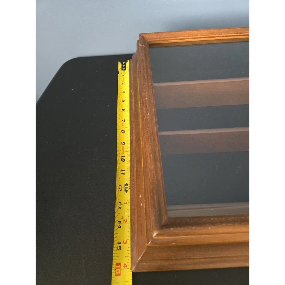 Vintage Wooden Curio Cabinet Knick Knack Display Shelf Glass Door Wall Mountable